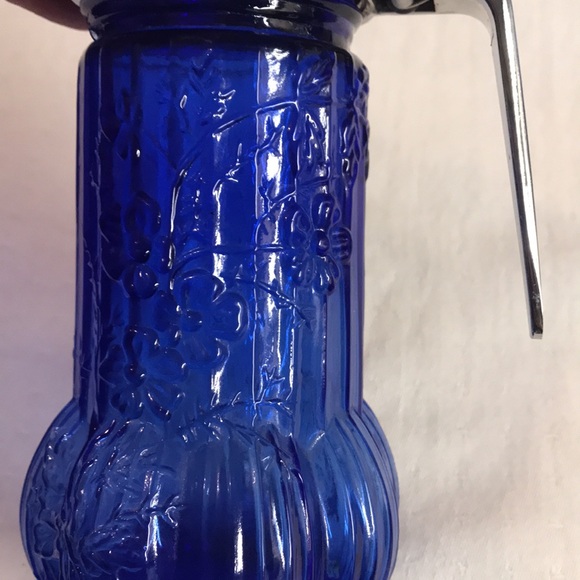Vintage Cobalt Blue Syrup Pitcher with Flowers - Picture 8 of 10